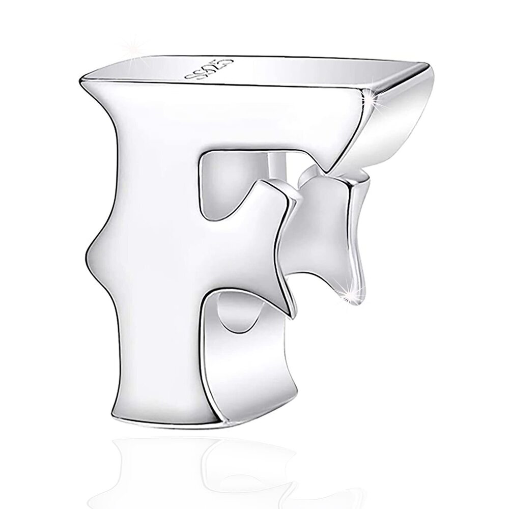 1803 Letter F Alphabet Letra Charm, fits Pandora Bracelet, Polished 925